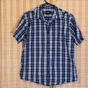 ONeill Mens Blue Grey Plaid Short Sleeve Button Down Shirt Large Standard Fit